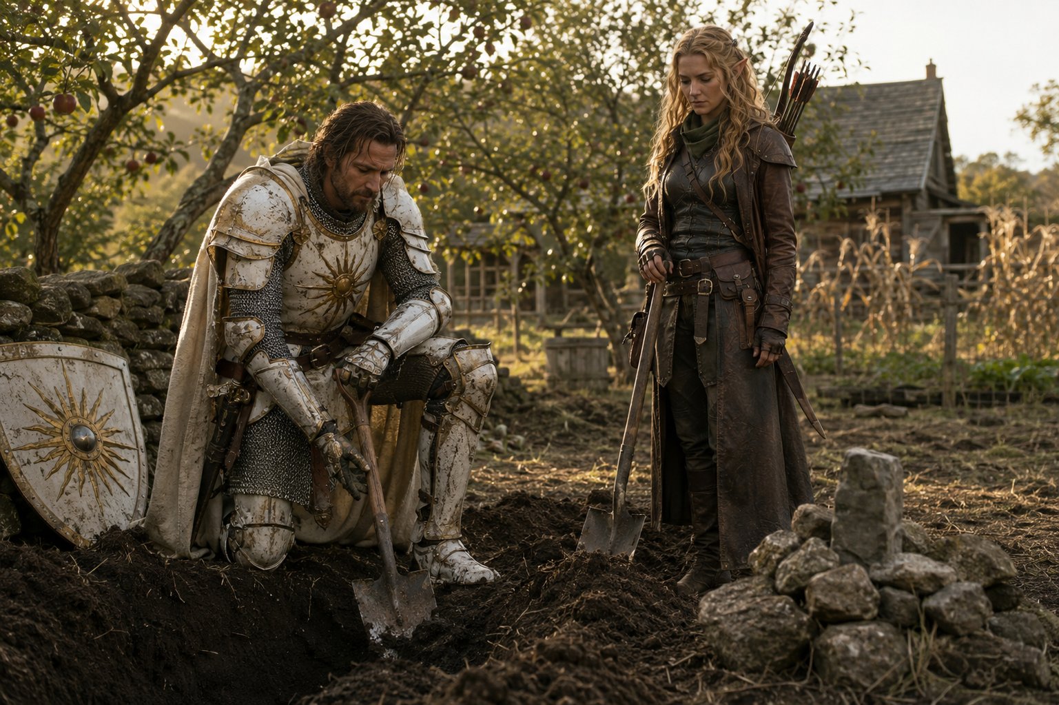 Kelvor Rivib e Dora l'Esploratrice scavano le tombe di Henry e Martha Mercer alla fattoria